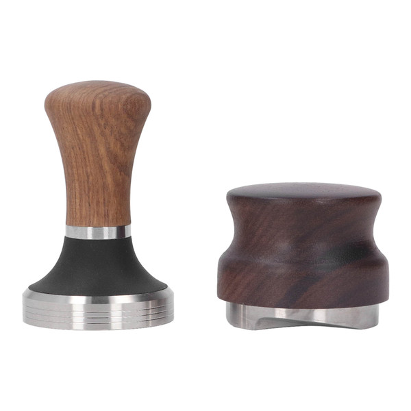 Coffee Powder Press Hammer and Distributor Set Stainless Steel Coffee Tamper with Wooden Handle for Cafe 58mm
