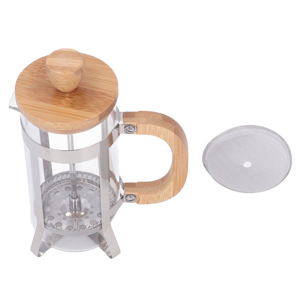 French Press Pot Heat Resistant French Press Tea Maker with Stainless Steel Filter and Bamboo Handle for Home 350ml