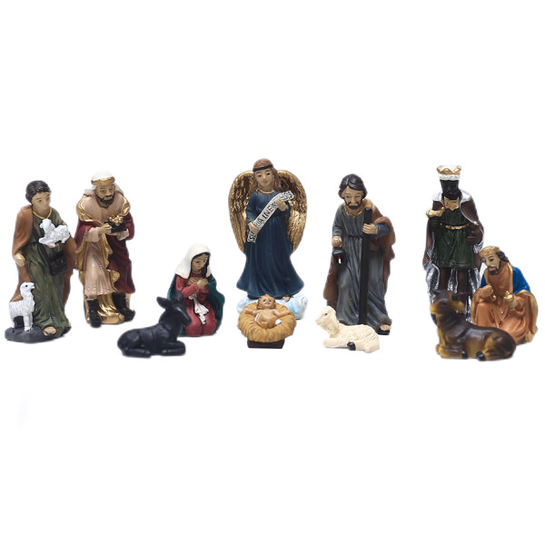 Nativity Scene Figurine Set Hand Painted Cute Sheep Donkey Cow Deocrative Resin Christmas Nativity Scene Figurine For Home Desktop