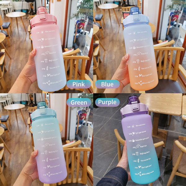 2L Water Bottle with Marker & Straw Large Capacity Water Bottle with Handle Reusable Leakproof Water Jug for Hiking Travel Outdoor Sports Gym Fitness