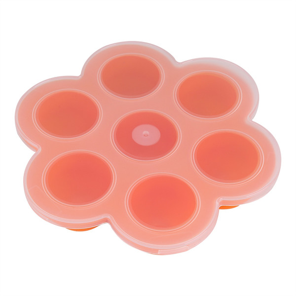 7 Cavities Silicone Egg Mold Reusable Storage Container Baby Food Freezer Trays with Lid Orange