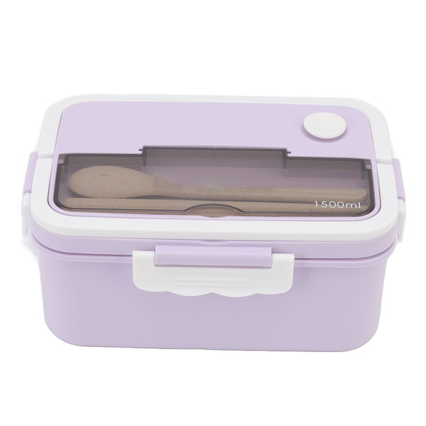 1500ml Lunch Box Heat Resistant Plastic Bento Box Portable Lunch Containers with Chopsticks Spoon for Students Taro Purple