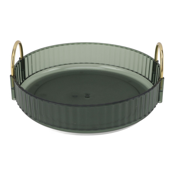 Round Storage Tray 360 Degree Rotating Waterproof Clear Desktop Organizer Display Tray with Dual Handles for Bedroom Bathroom Green