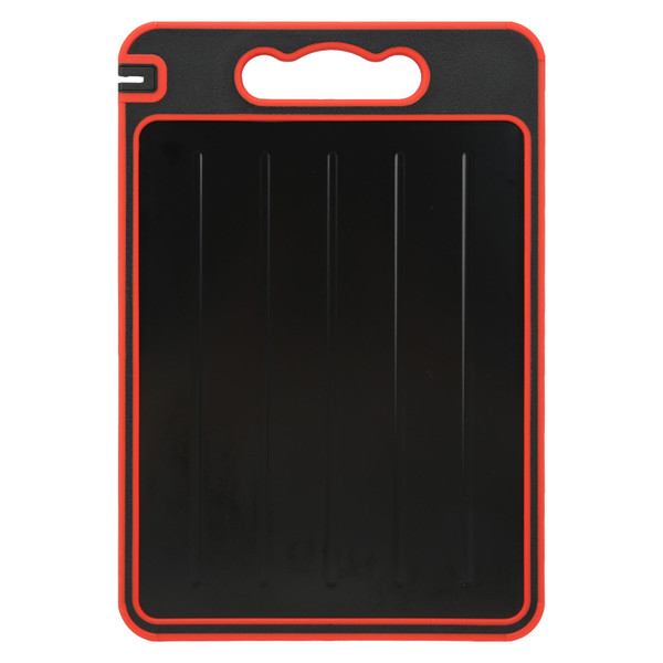 3 in 1 Double Sided Frost Away Plate Chopping Board Fast Defrosting Tray with Knife Sharpener for Frozen Meat Food Thawing Black Red
