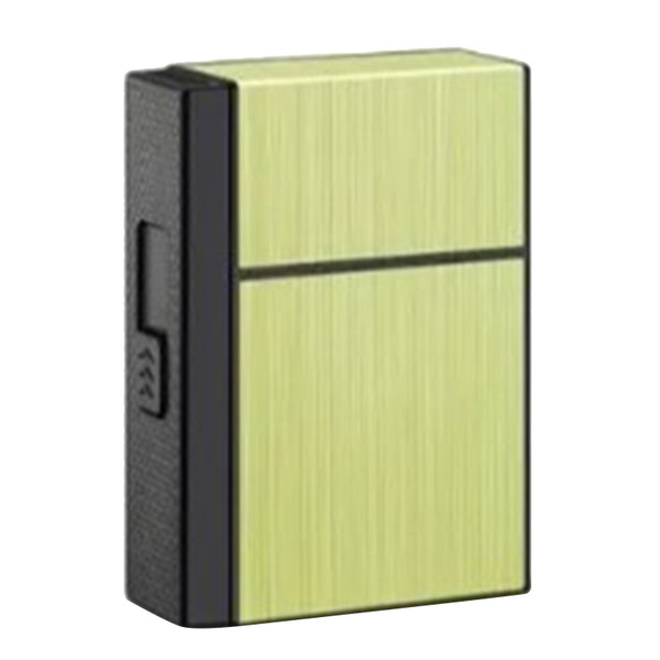 Cigarette Case with Lighter for Men Double Arc Automatic Ejecting Cigarette USB Charging Windproof Cigarette Holder Case Gold