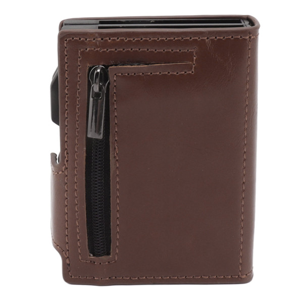 Anti Theft Wallet Aluminum Alloy PU Leather Multifunctional Slim Card Holder Bag with Slot for IOS Locator Brown