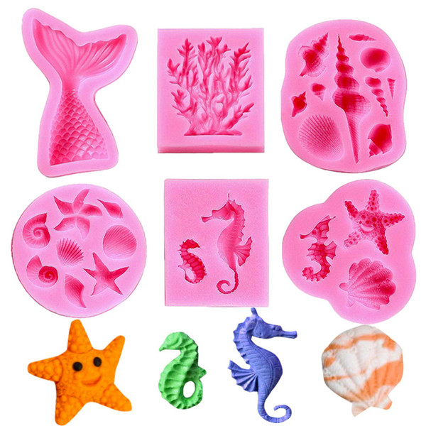Marine Theme Fondant Silicone Mold Seashell Conch Mermaid Tail DIY Handmade Baking Tools