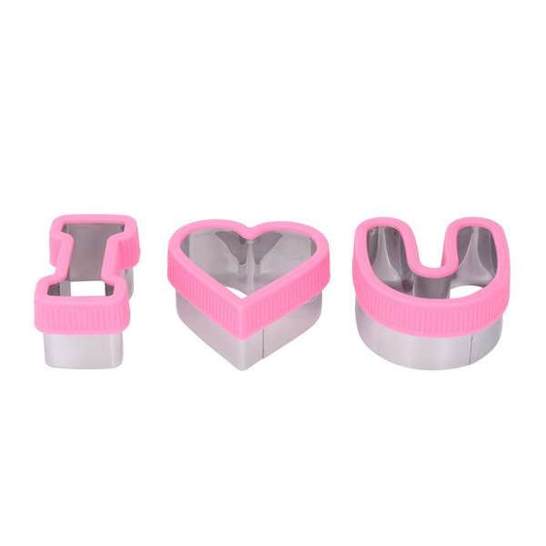3 PCS Stainless Steel Biscuits Molds Valentine Day Cake Moulds Vegetable Sandwich Biscuits Cutters Pink
