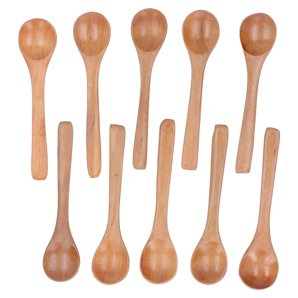 10pcs Wooden Spoon Children's Tableware Mini Round Seasoning Spoon with Long Handle for Kitchen5.1x1.2in