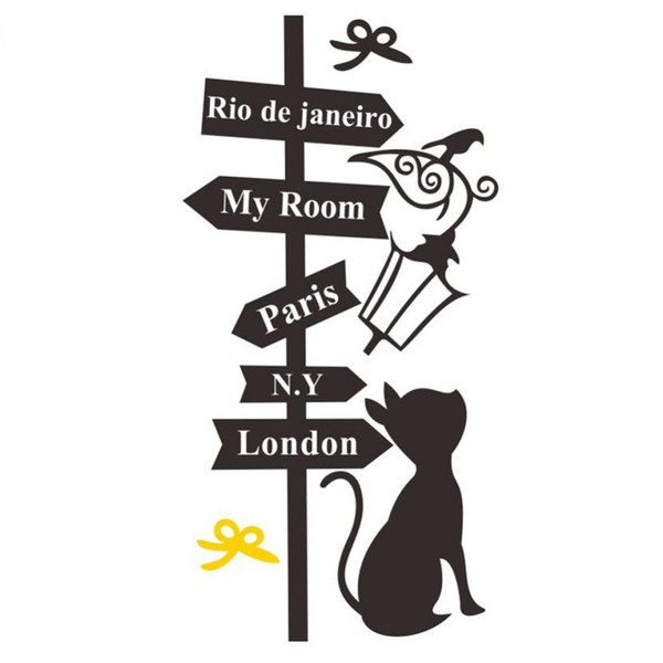 Guideboard and Cat Sticker Living Room Bedroom Backdrop Wall Decorative Decal