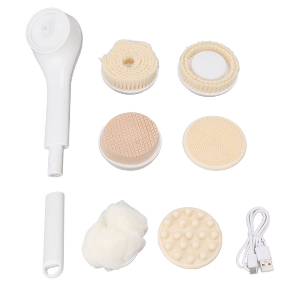 Electric Bath Brush Rechargeable Back Scrubber Multi Functional Anti Slip Detachable 360 Degrees Rotation 6 Massage Head with Built in 1200mAh Battery