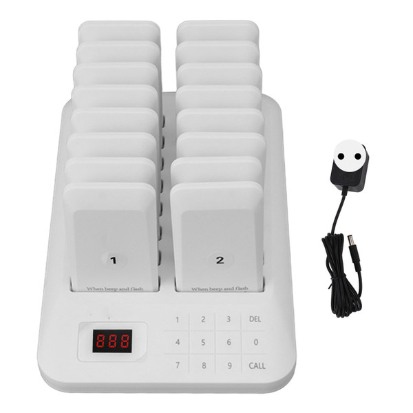 16 Pager Buzzers 1 Keypad Queue Number Call Wireless Calling Queuing System Restaurant Pager System 100‑240V White EU Plug