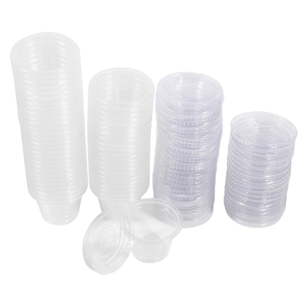 50Pcs Disposable Plastic Clear Sauce Chutney Cups Boxes With Lid Food Takeaway Hot (1oz)