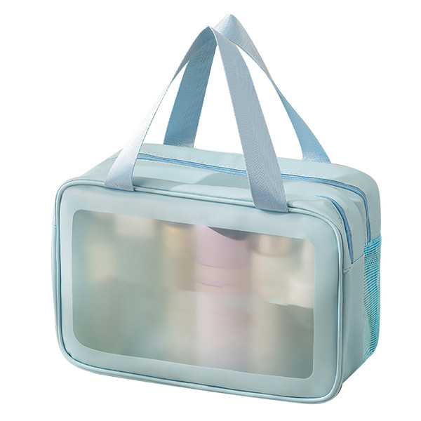 Travel Makeup Bag Portable PVC Double Layer Waterproof Wet Dry Separation Toiletry Bag with Increased Capacity Blue