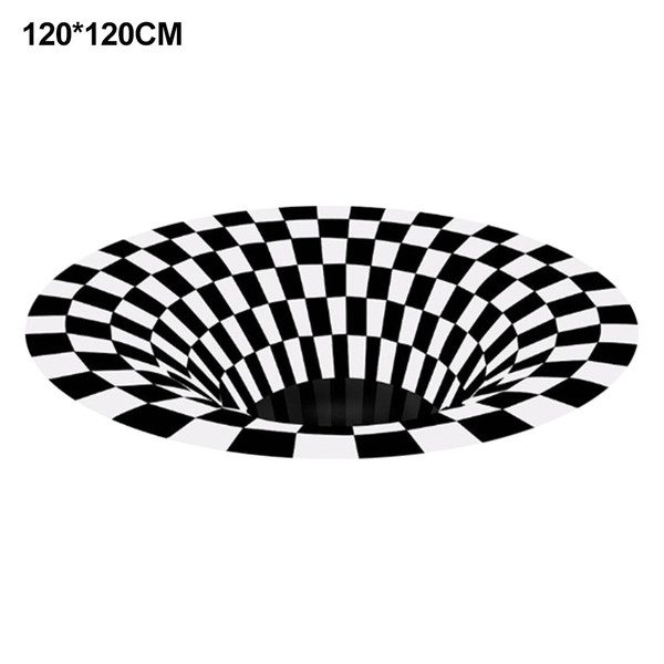 Round Black White Grid Carpet 3D  Vortex Room Bedroom Anti Slip Floor Mats Home Carpet Rugs