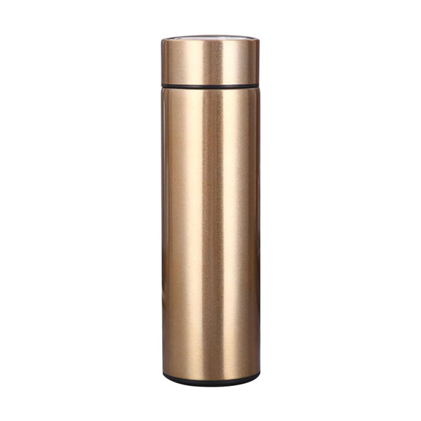 17oz Vacuum Insulated Coffee Mug Double Walled Water Bottle with LED Temp Display Removable Filter Travel Slim Coffee Cup, Gold