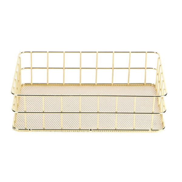 Golden Iron Storage Basket Multifunctional Wire Mesh Desktop Storage Organizer for HomeLarge Size