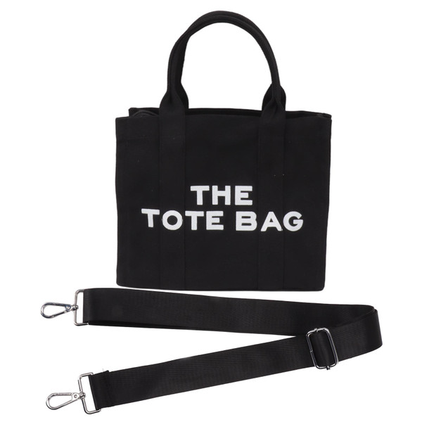 Canvas Tote Bag Waterproof Abrasion Resistant Adjustable Strap Casual Shoulder Handbag for School Office Travel Black