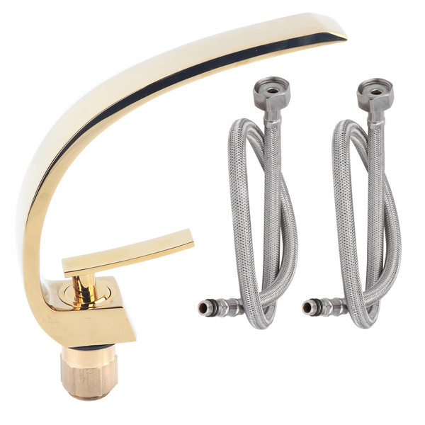 G1/2 Curve Design Undercounter Basin Water Faucet Single Hole Basin Cold and Hot Mixer TapGold