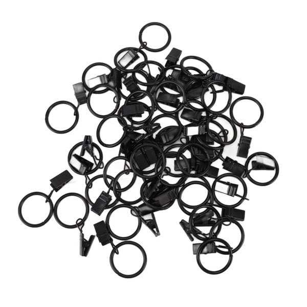 44 PCS Curtain Rings Hooks Easy To Install Black Steel Curtain Hangers Drape Rings with Clips for Curtain Rod