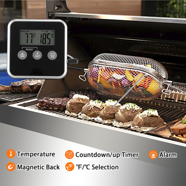 Digital Meat Thermometer Food Barbecue Thermometer BBQ Grill Smoker Thermometer With Smart Cooking Mode Timer Alert Baking Oven Digital Thermometer