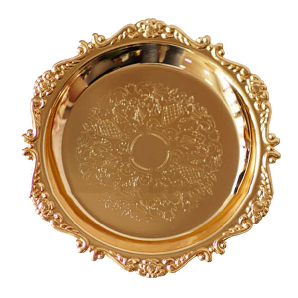 Round Fruit Plate Metal Serving Plate Dessert Cake Decorative Disk for Wedding Holiday Party Golden S