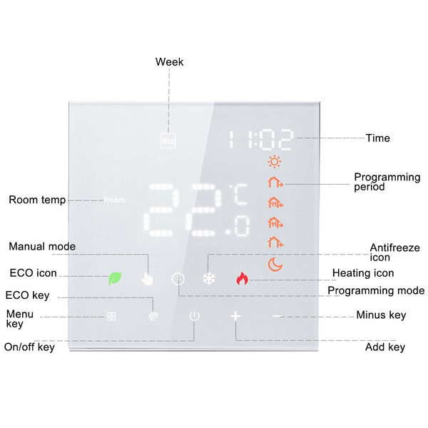 Smart Thermostat 3A Digital Programmable LCD Display Touchscreen Underfloor Heating Temperature Controller Digital Intelligent Wall Thermostat for Water Heating