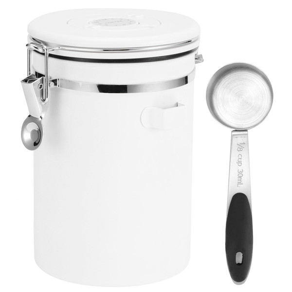 1.8L 304 Stainless Steel Sealing Can Airtight Storage Container with Spoon for Coffee Beans Tea Dried FruitWhite Jar