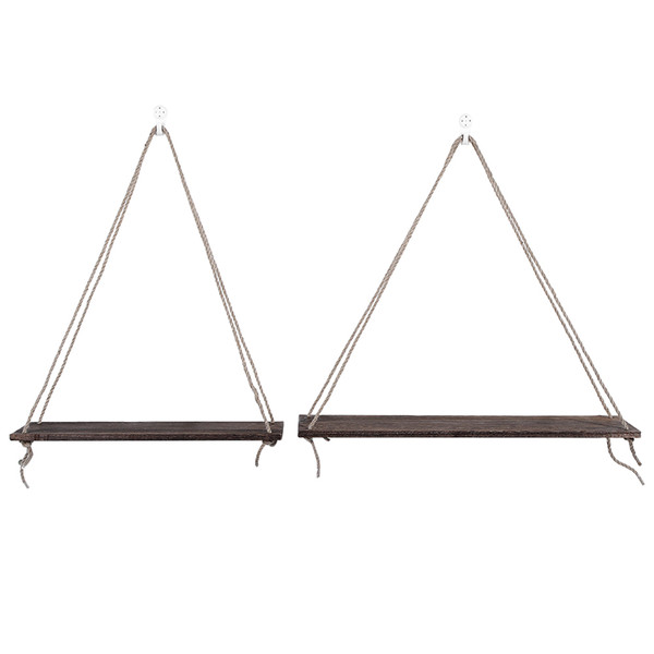 2pcs Wooden Wall Storage Rack Sling Rope Hanging Plant Flower Pot Shelves Home DecorationsAntique