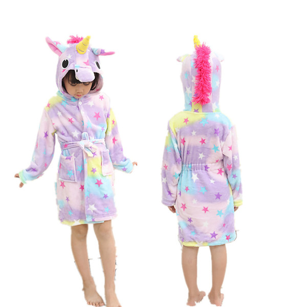 Children's Bathrobe Flannel Robe Long Sleeve Parent Child Outfit Sleepwear Cute Cartoon Animal Patterns Star Pegasus 47.24in