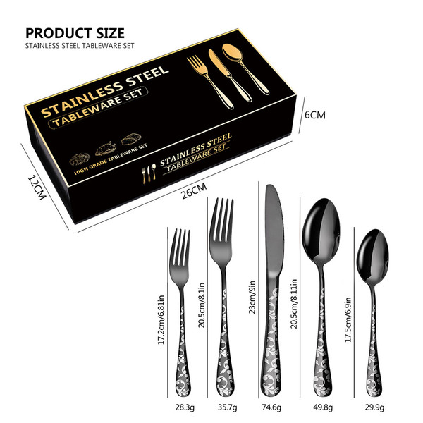 40PCS Stainless Steel Silverware Set Mirror-Polished Cutlery Flatware Set 8 Knives 8 Forks 8 Spoons 8 Tea Forks 8 Teaspoons with Beautiful Flower Pattern