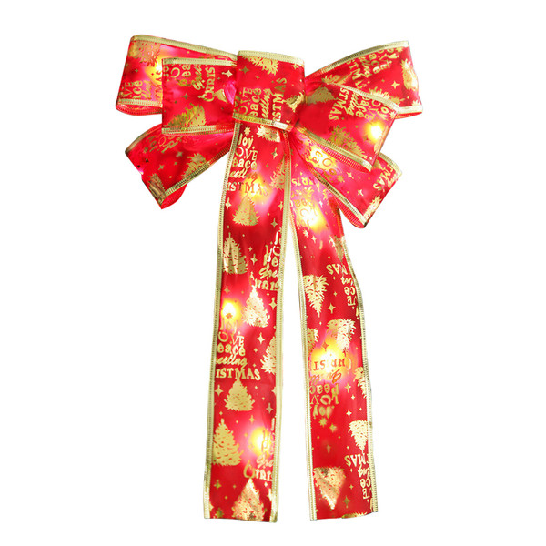 Luminous Christmas Bow Pendant Snowflake Moose Printed Bow Christmas Tree LED Ribbon Bow