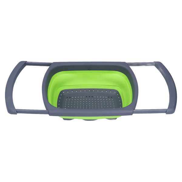 Green Foldable Drain Basket Silicone Collapsible Fruit Vegetable Wash Strainer Basket for Home Kitchen