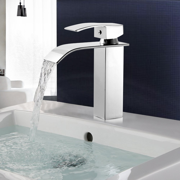 Waterfall Faucet Sink Waterbasin Tap Stainless Steel Chrome plated for Bathroom w 2 Hoses