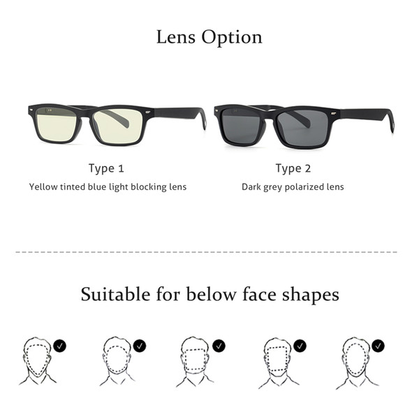 Smart Audio Glasses Wirelessly BT Music Glasses Music & Hands-Free Calling Blue Light Blocking Eyeglasses Frame with Microphone for Men Women