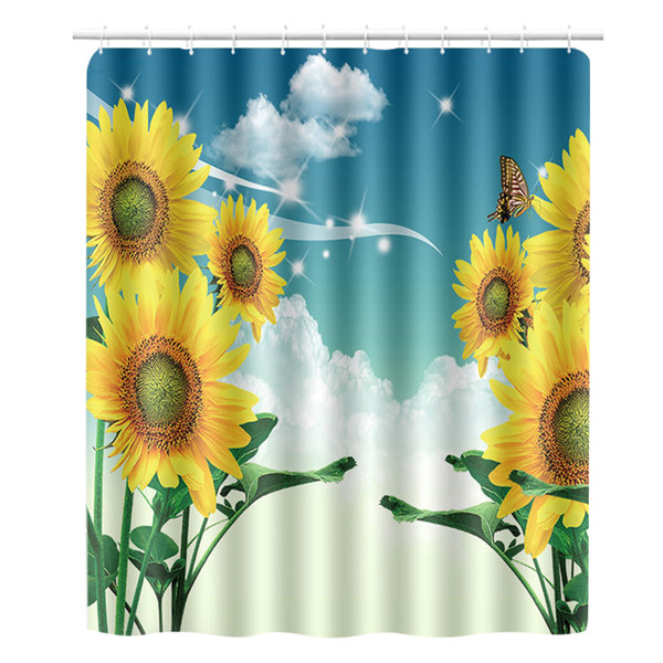 180x180cm Beautiful Print Shower Curtain Polyester Waterproof Bathroom Bath Curtain AccessorySunflower