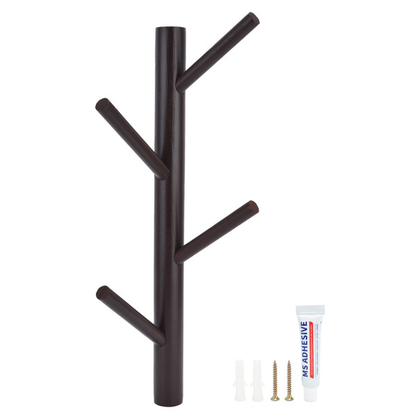Punch Free Wall Mounted Coat Rack Towel Hanger Tree Branch Shaped Hat Rack for Living Room(Brown 4 Hooks )