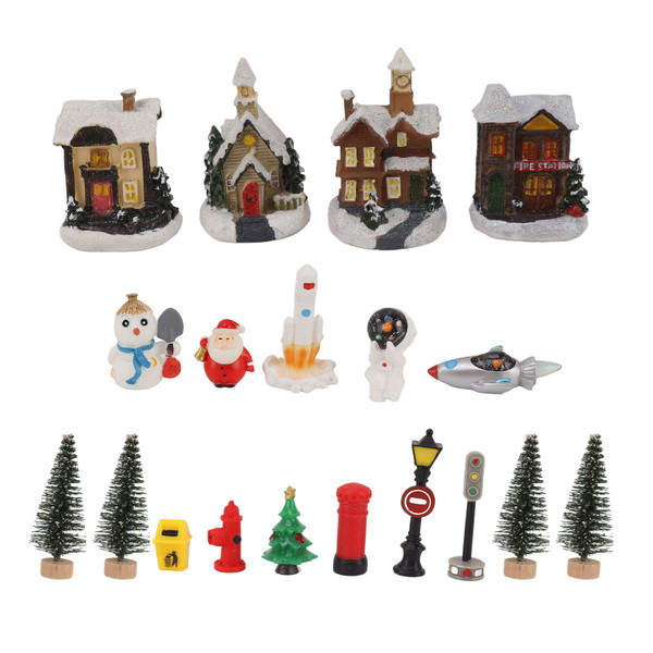 Christmas Scene Desktop Ornaments Lighted Classic Miniature Resin Fadeless House Christmas Village Sets for Gift Decoration