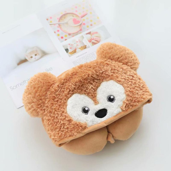 Hooded U Shaped Pillow Cute Cartoon Travel PP Cotton U Shaped Neck Pillow for Airplane Seat Yellow Bear