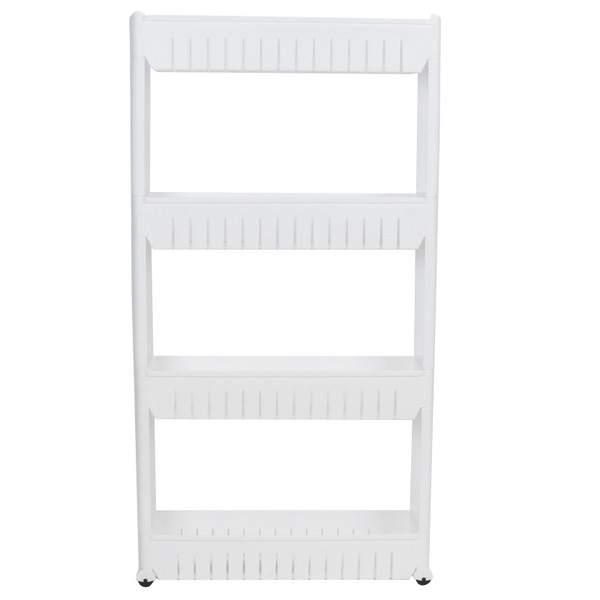 Slim Storage Cart Narrow Space Organizer Slide Out Shelving Rack for Bathroom KitchenWhite 4 Tier