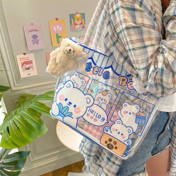 Waterproof Clear Handbag Cute Shoulder Bag Large Capacity for Women Girls School Work Type 2