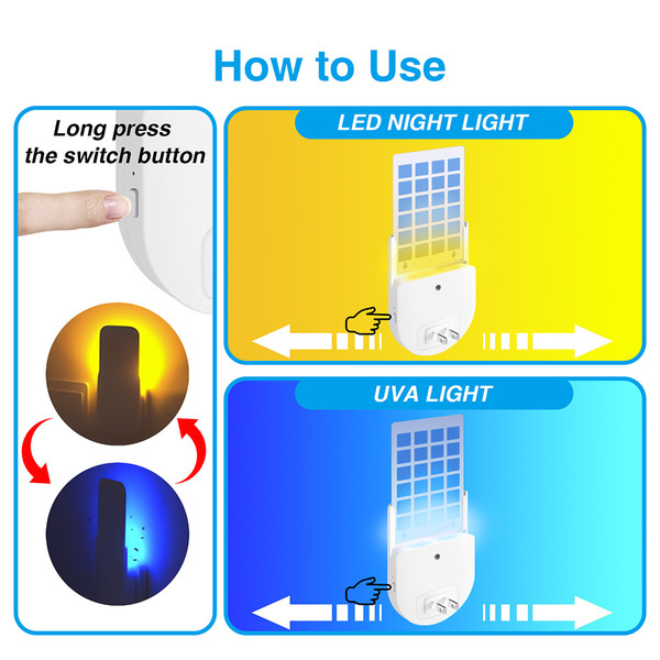 Flying Insect Trap Indoor Plug-in Bug Catcher Zapper Light with 2pcs Sticky Pads Purple Night Light Mosquito Trap Fly Catcher for Home Office House Kitchen Captures Houseflies / Fruit Flies / Gnats