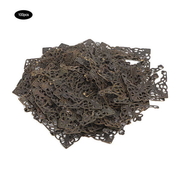 100PCS Vintage Style Iron Corner Desk Edge Corner Embellishments Decorative(Antique Brass)