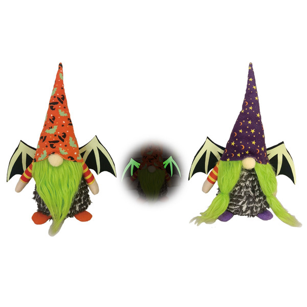 2Pcs Halloween Gnomes Plush with Luminous Wings for Tier Tray Decor Halloween Fall Tomte Swedish Gnome Faceless Doll for Farmhouse Table Ornaments