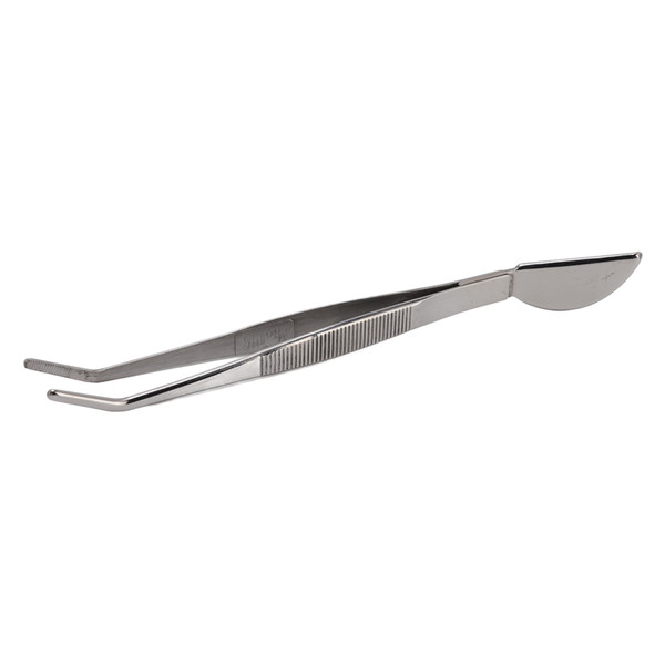 Stainless Steel Bonsai Tweezers Long Tweezers with Crescent Moon Spatula Head for Potted Loosening Soil Planing Grass Curved Style