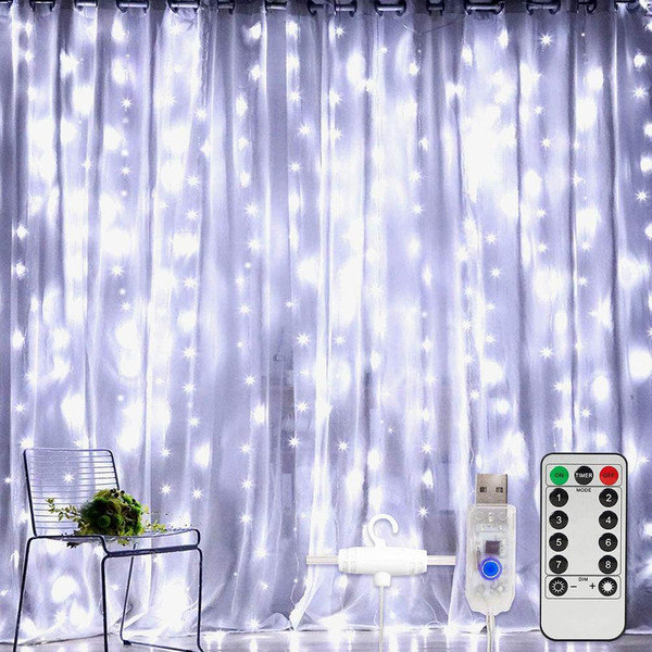 300 LED Curtain Lights for Decorations USB String Lights 3 m x 3 m Curtain Light Waterproof Fairy Lights for Bedroom Patio Garden
