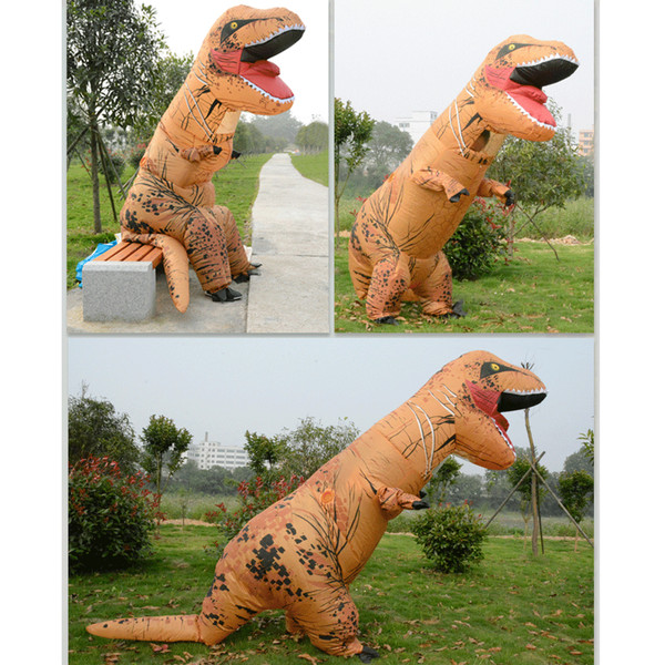 Decdeal Funny Adult Inflatable Dinosaur Trex Costume Suit Air Fan Operated Blow Up Halloween Cosplay Fancy Dress Animal Costume Jumpsuit