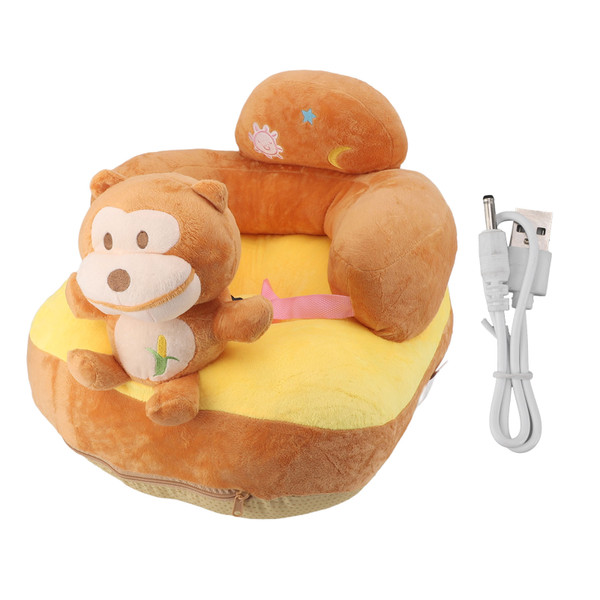 Baby Sofa Chair Floor Support Seat Plush Cute Cartoon Animal Angle Adjustable Baby Learning to Sit Chair with USB Cable for Toddlers Boys Girls Monkey