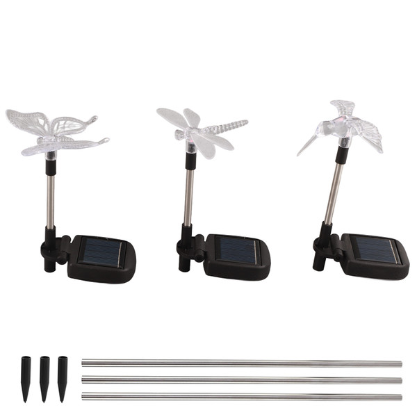 3pcs Solar Powered LED Colorful Outdoor Waterproof Stake Light for Lawn Garden Courtyard