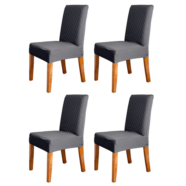 Decdeal Stretch Solid Diamond Lattice Dining Chair Cover Removable Washable Short Dining Chair Protector for Hotel Dining Chair 4PCS Dark Grey
